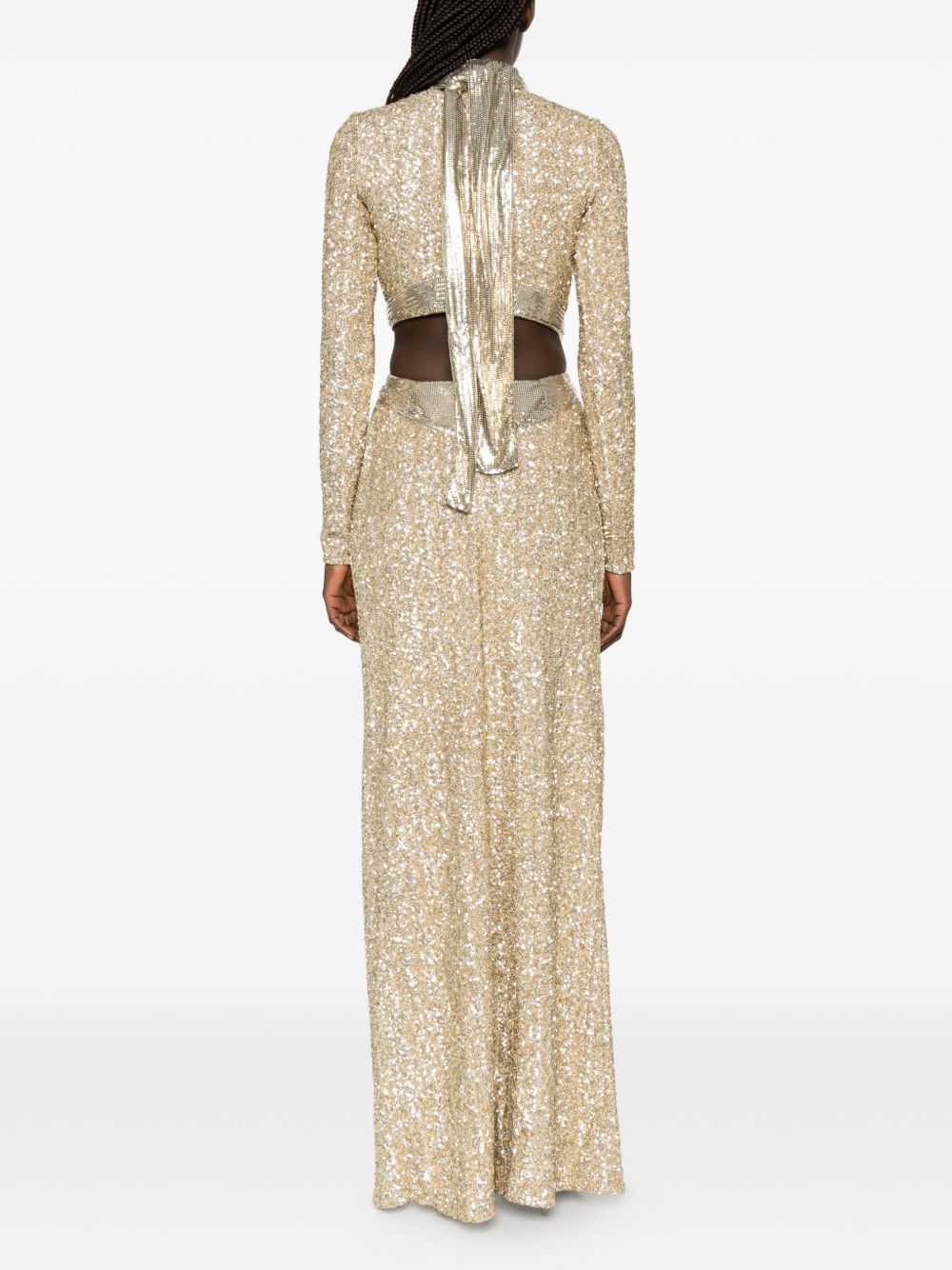 Abito lungo con paillettes in oro Rabanne - donna 
