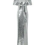 Abito lungo Olympia con maniche corte con paillettes in argento Rebecca vallance - donna 