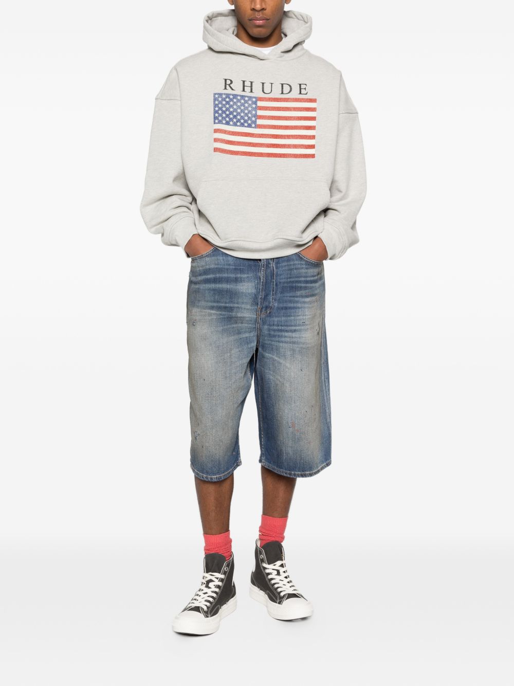 Felpa con stampa bandiera in grigio Rhude - uomo 