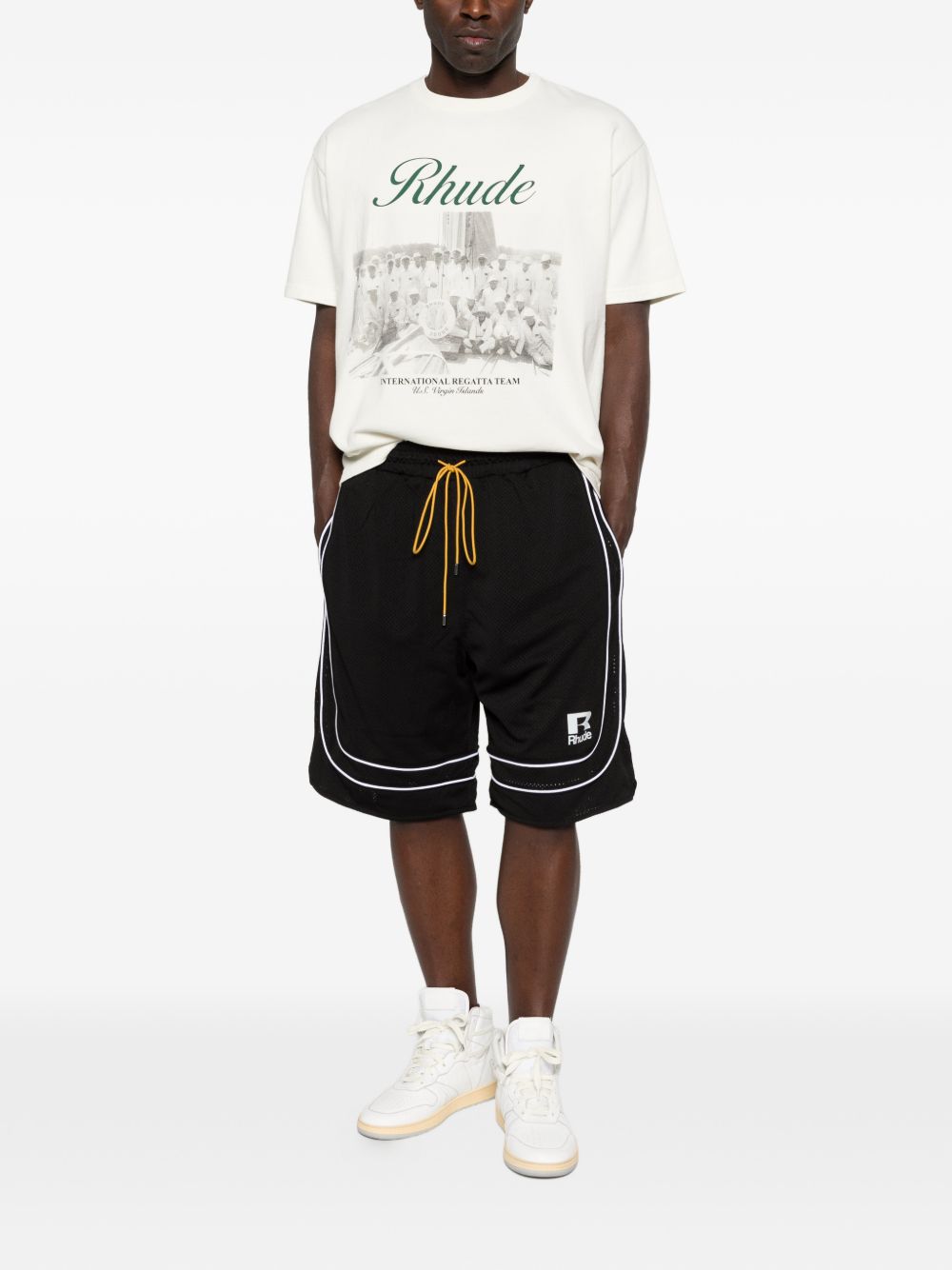 Pantaloncini a righe con coulisse in nero Rhude - uomo 