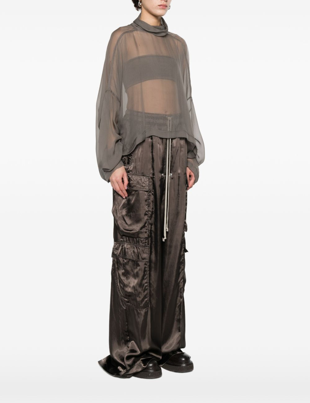 Blusa semi-trasparente con collo alto in grigio Rick owens - donna 