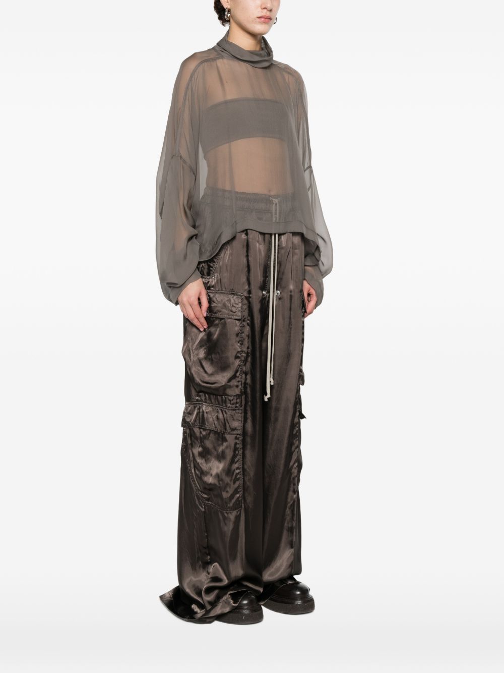 Blusa semi-trasparente con collo alto in grigio Rick owens - donna 