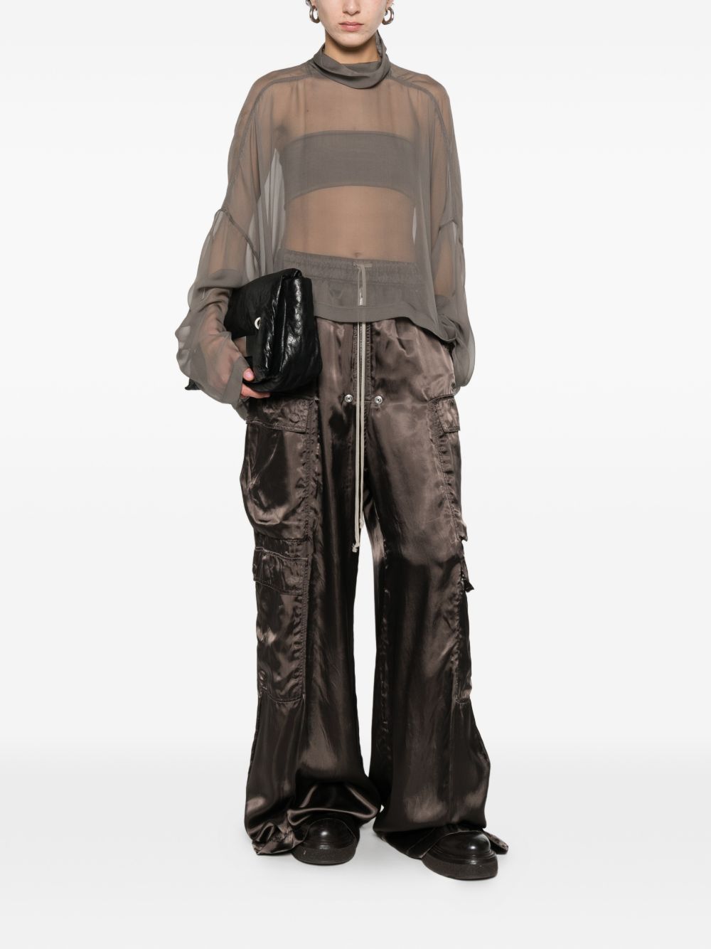 Blusa semi-trasparente con collo alto in grigio Rick owens - donna 