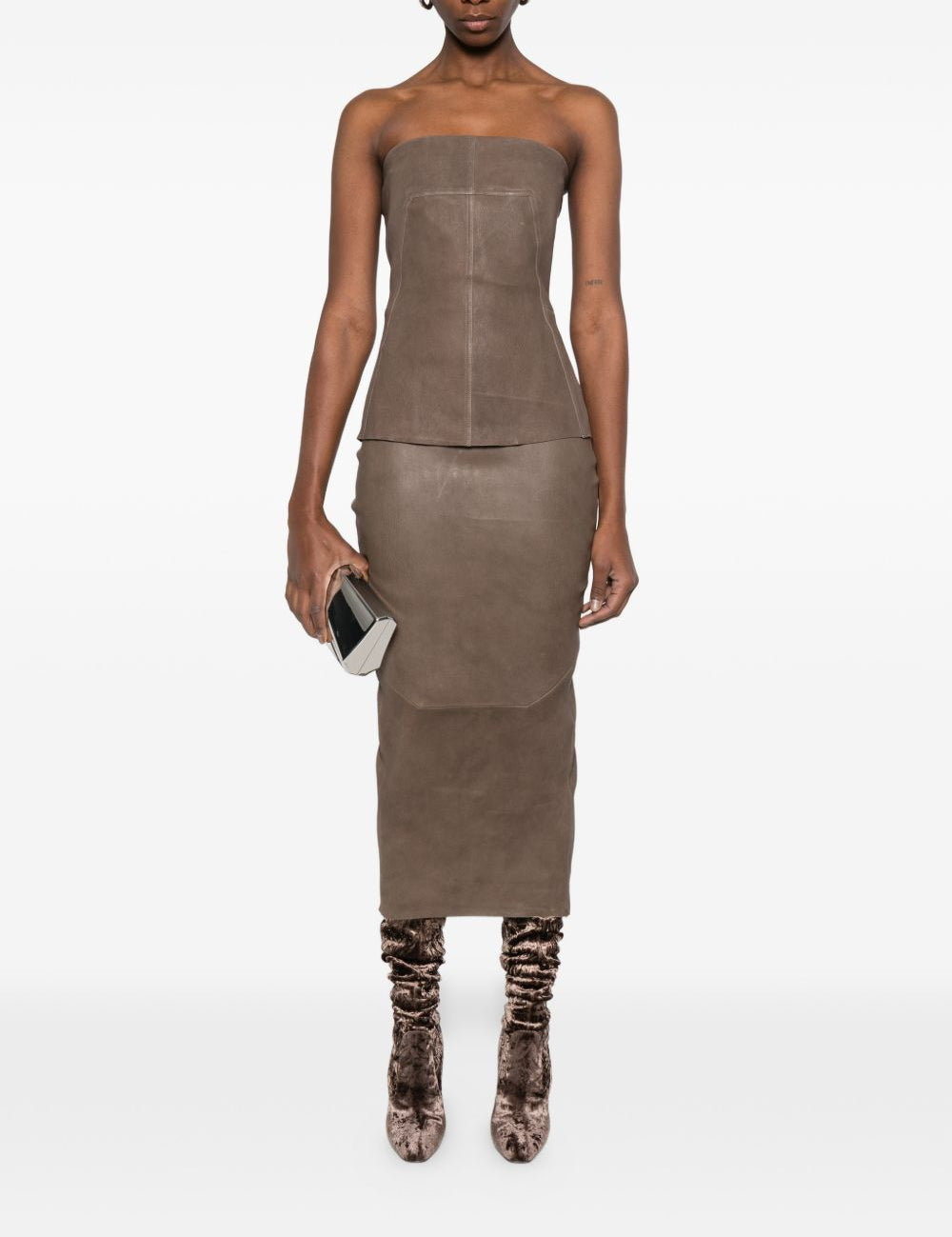 Gonna midi in pelle a vita alta in marrone Rick owens - donna 