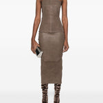 Gonna midi in pelle a vita alta in marrone Rick owens - donna 