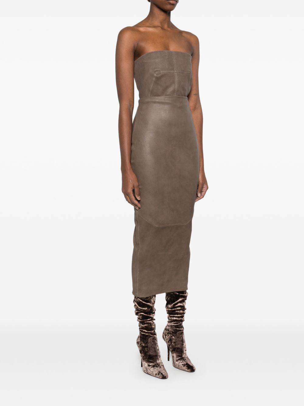 Gonna midi in pelle a vita alta in marrone Rick owens - donna 