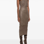 Gonna midi in pelle a vita alta in marrone Rick owens - donna 