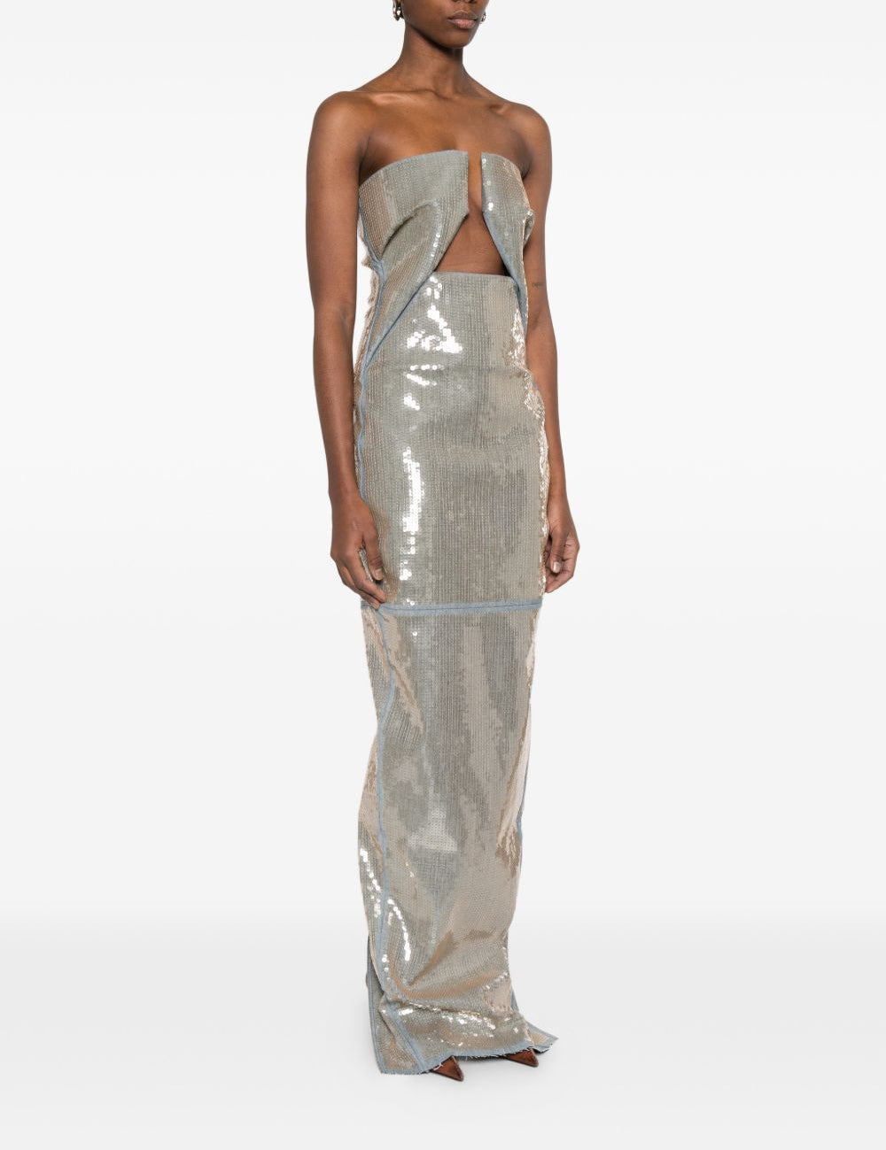 Abito lungo con paillettes in argento Rick Owens - donna 