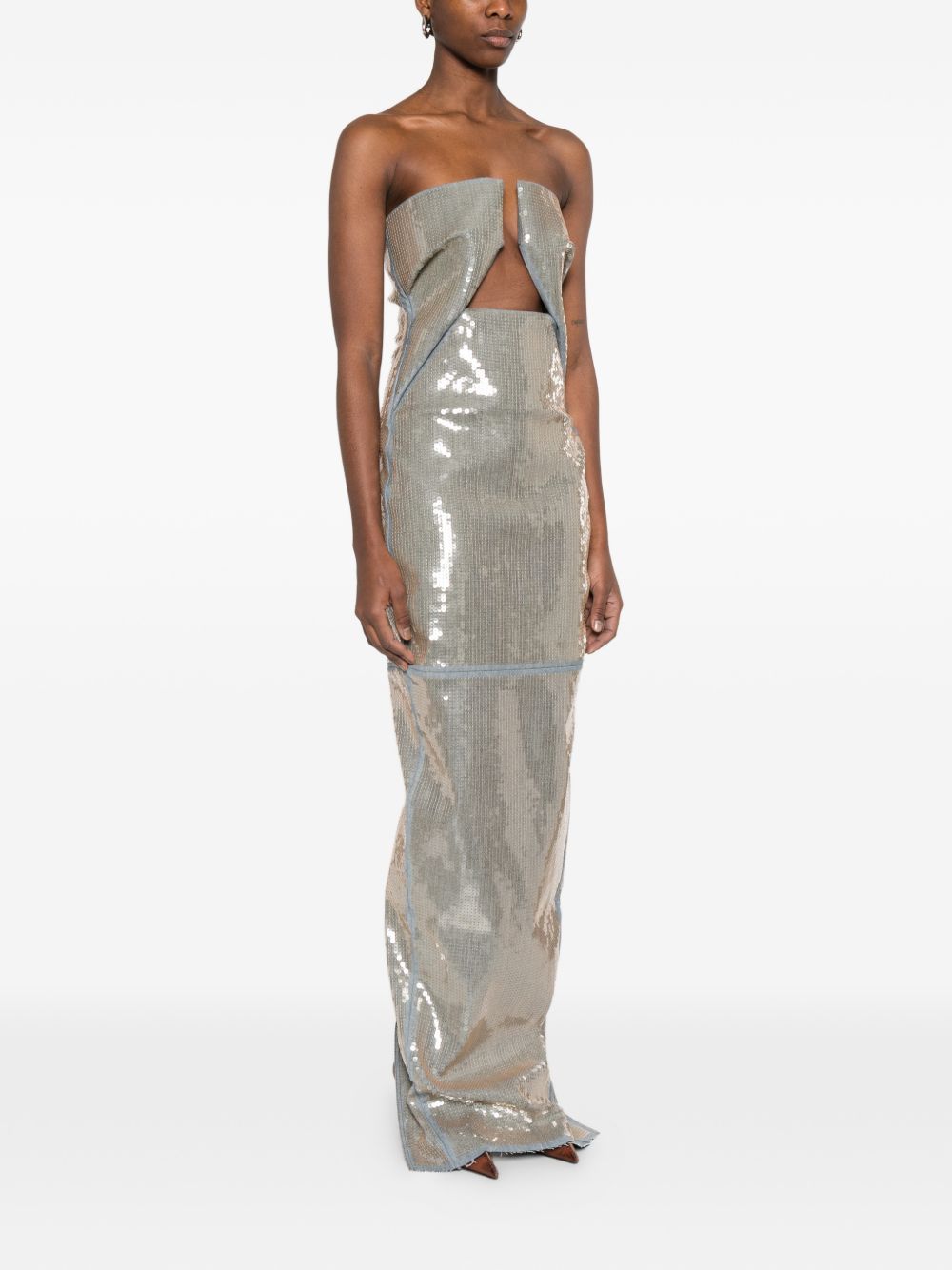 Abito lungo con paillettes in argento Rick Owens - donna 