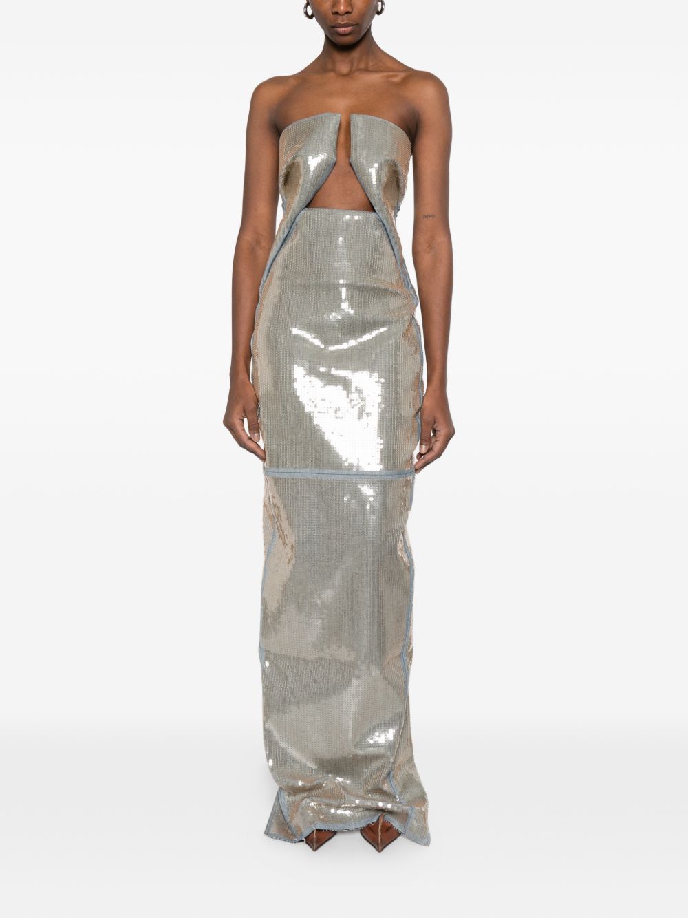 Abito lungo con paillettes in argento Rick Owens - donna 
