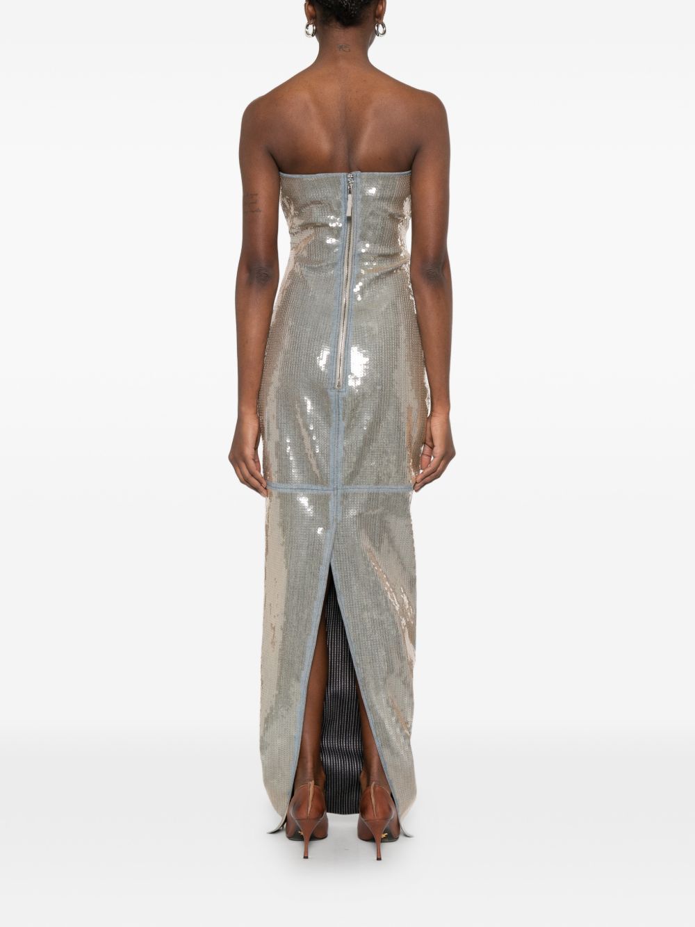 Abito lungo con paillettes in argento Rick Owens - donna 