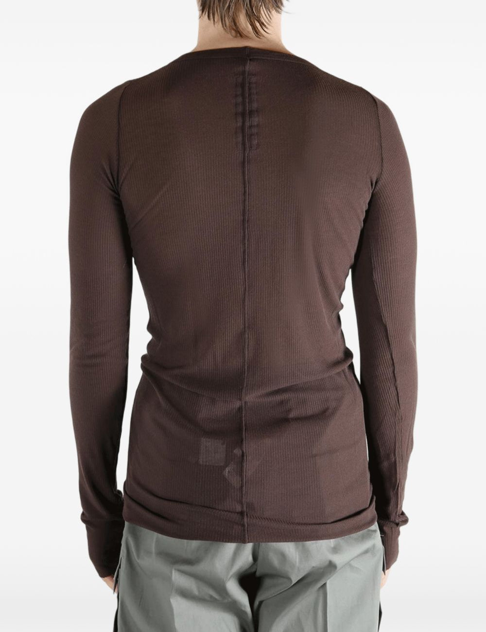 T-shirt a maniche lunghe a costine in marrone Rick owens - uomo 