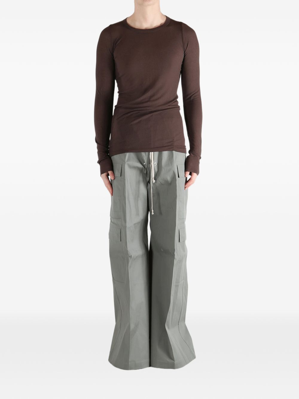 T-shirt a maniche lunghe a costine in marrone Rick owens - uomo 