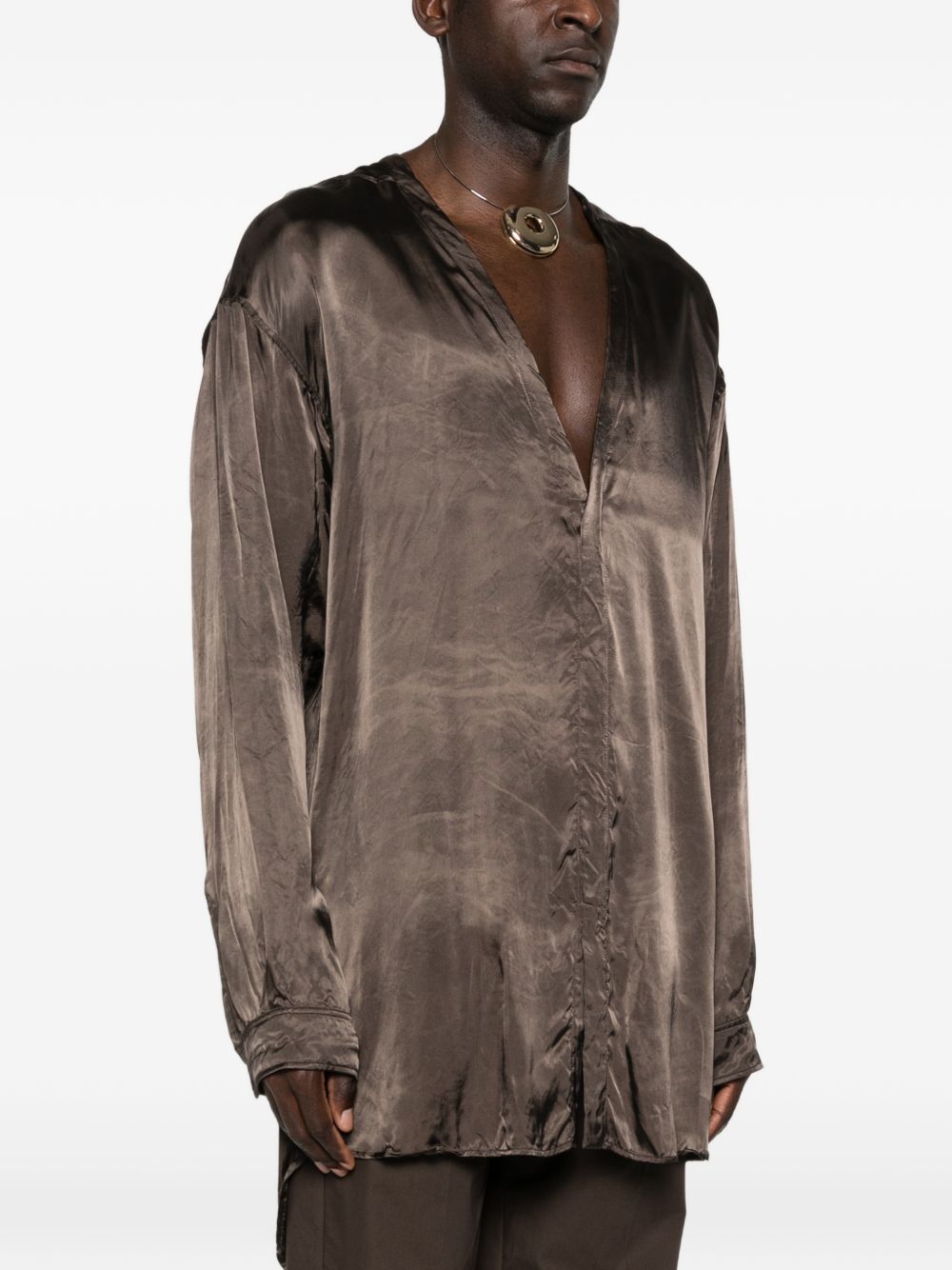 Camicia Concordian con scollo a V in marrone Rick owens - uomo 