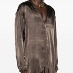 Camicia Concordian con scollo a V in marrone Rick owens - uomo 