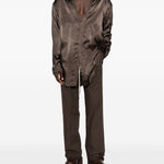 Camicia Concordian con scollo a V in marrone Rick owens - uomo 