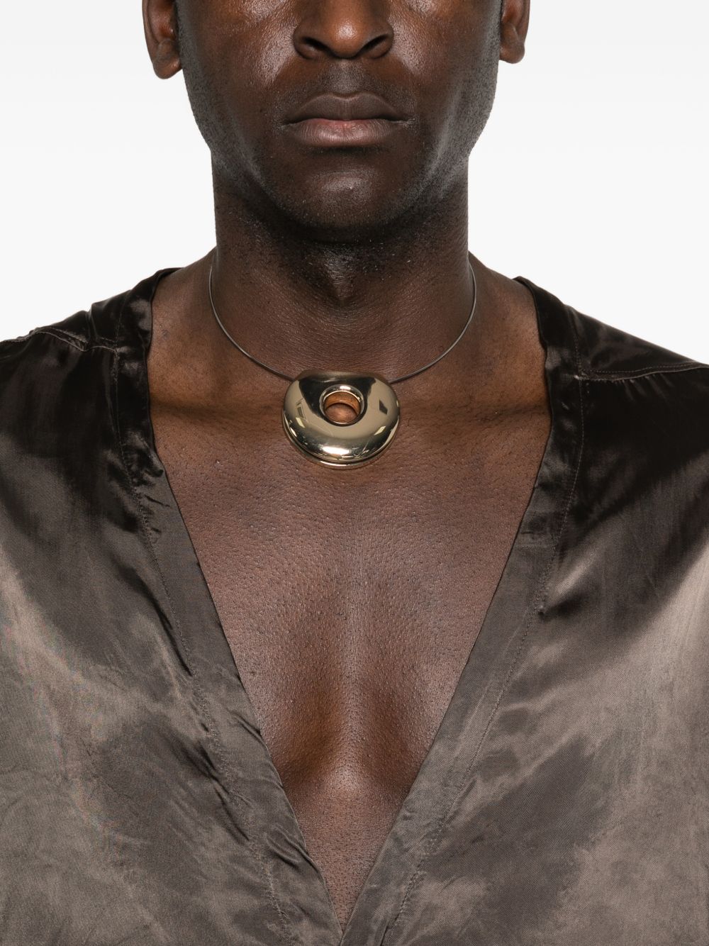 Camicia Concordian con scollo a V in marrone Rick owens - uomo 