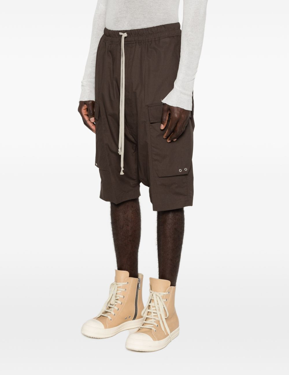 Pantaloncini con coulisse cargo pods in marrone Rick owens - uomo 