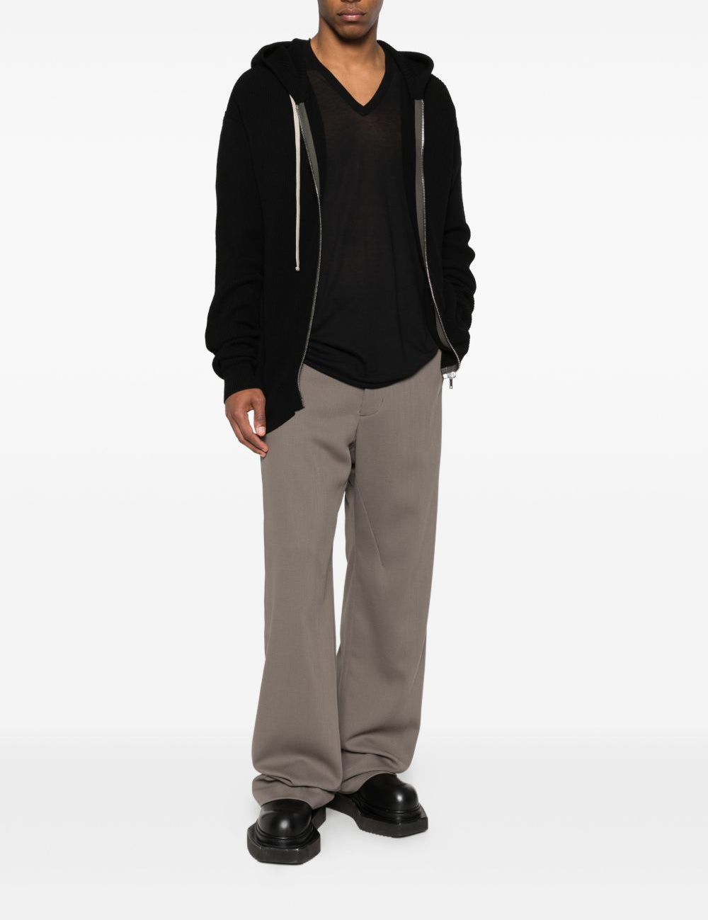 Cardigan con cappuccio e zip in nero Rick owens - uomo 