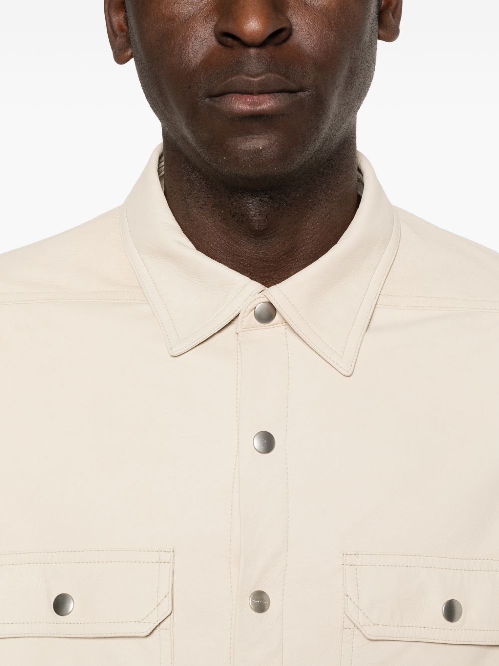 Giacca camicia con bottoni in pelle avorio Rick Owens - uomo 