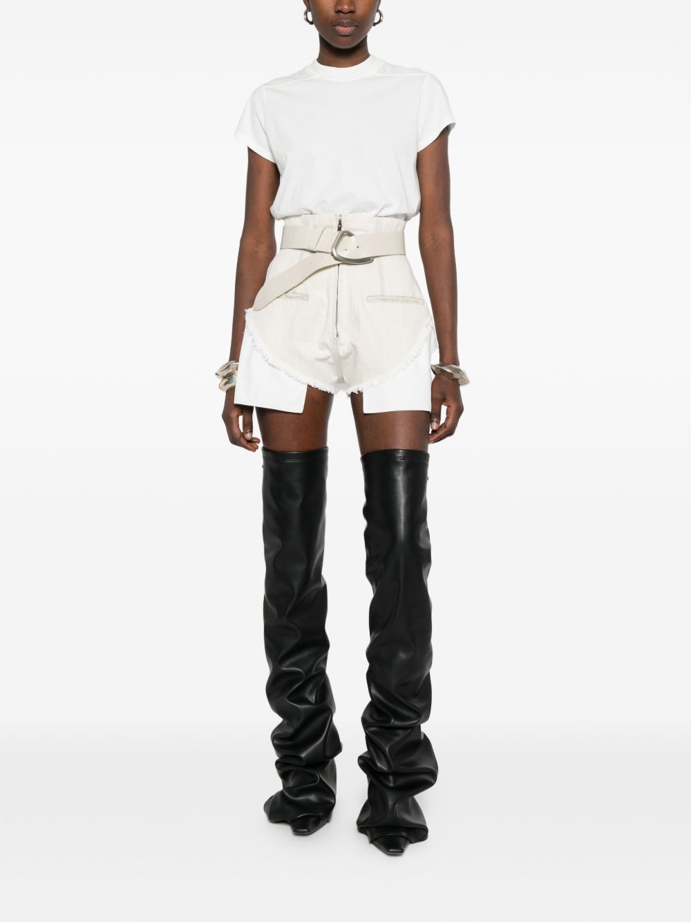 Shorts sfilacciati con chiusura lampo Dirt Cutoffs in bianco Rick owens drkshdw - donna 