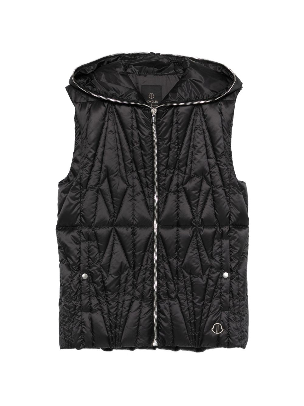 Gilet con cappuccio e design trapuntato geocamo in nero Rick Owens x Moncler - unisex<BR/> 