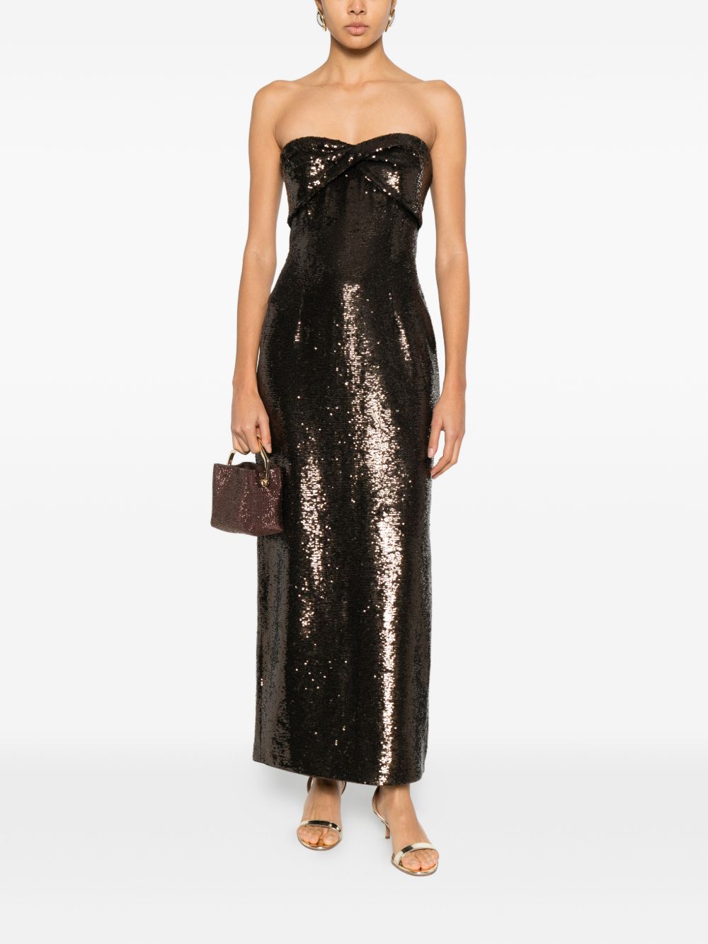 Abito senza spalline con paillettes in marrone Roland mouret - donna 