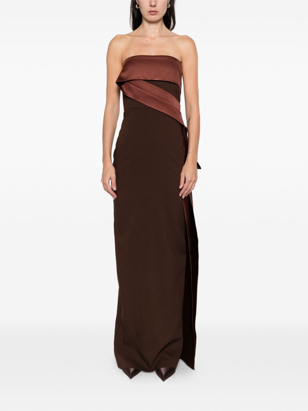Abito bustier in crêpe e taffetà in marrone Roland mouret - donna 