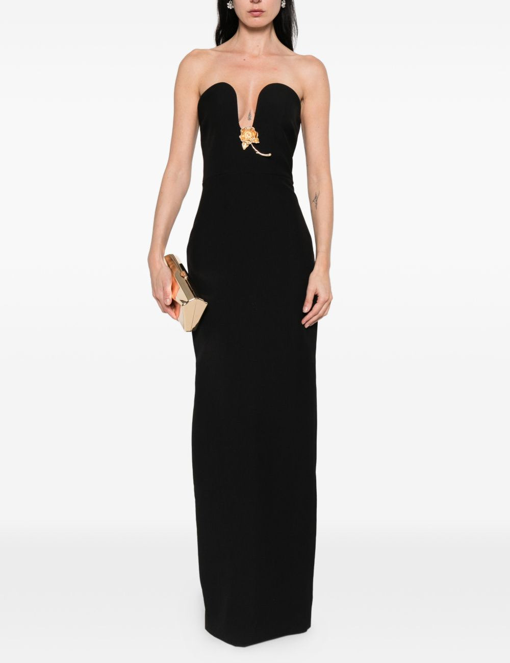 Abito lungo con scollo a cuore in nero Roland Mouret - donna 
