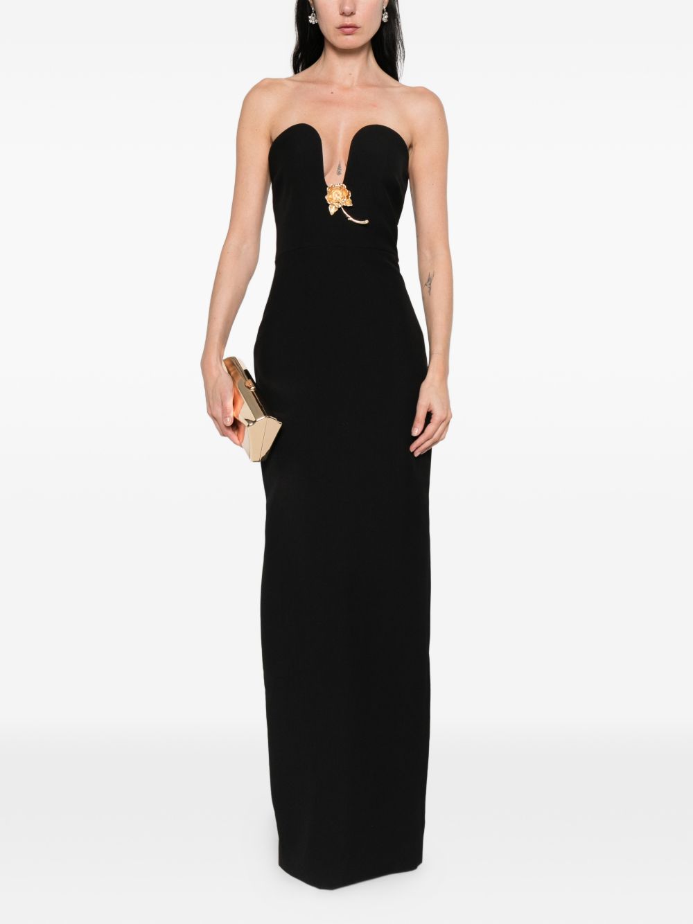 Abito lungo con scollo a cuore in nero Roland Mouret - donna 