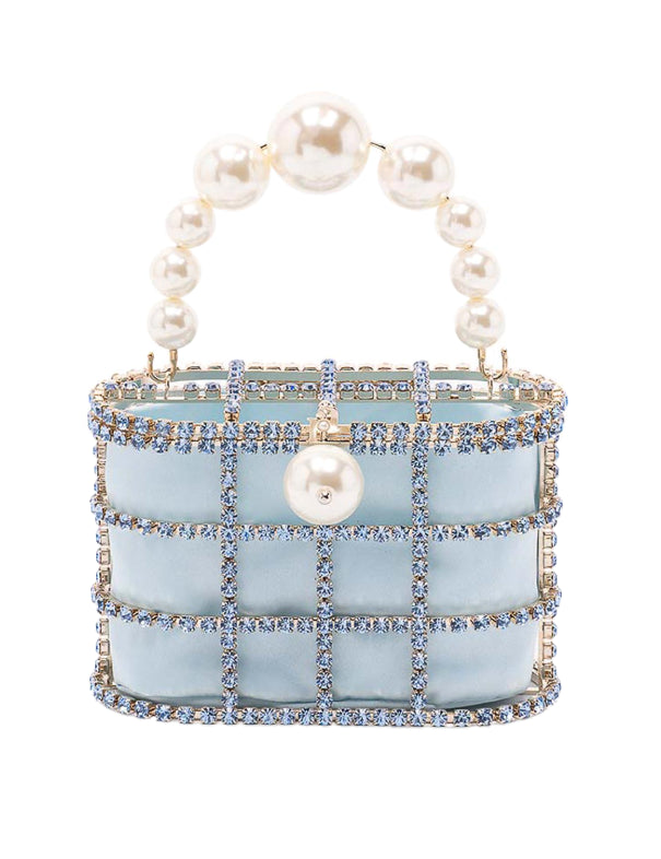 Borsa a mano con cristalli e perle holli in blu Rosantica - donna 