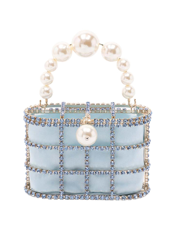 Borsa a mano con cristalli e perle holli in blu Rosantica - donna 