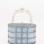 Borsa a mano con cristalli e perle holli in blu Rosantica - donna 