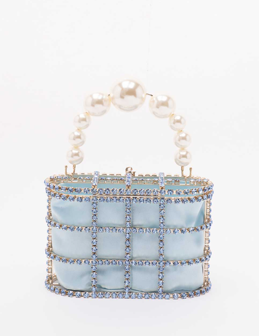 Borsa a mano con cristalli e perle holli in blu Rosantica - donna 