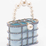 Borsa a mano con cristalli e perle holli in blu Rosantica - donna 