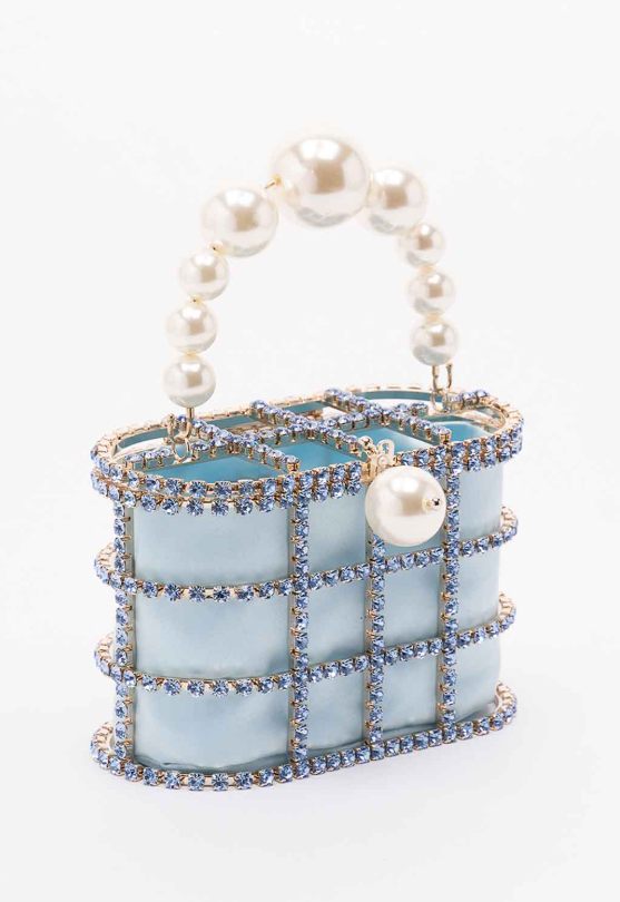 Borsa a mano con cristalli e perle holli in blu Rosantica - donna 