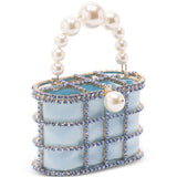 Borsa a mano con cristalli e perle holli in blu Rosantica - donna 