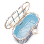 Borsa a mano con cristalli e perle holli in blu Rosantica - donna 