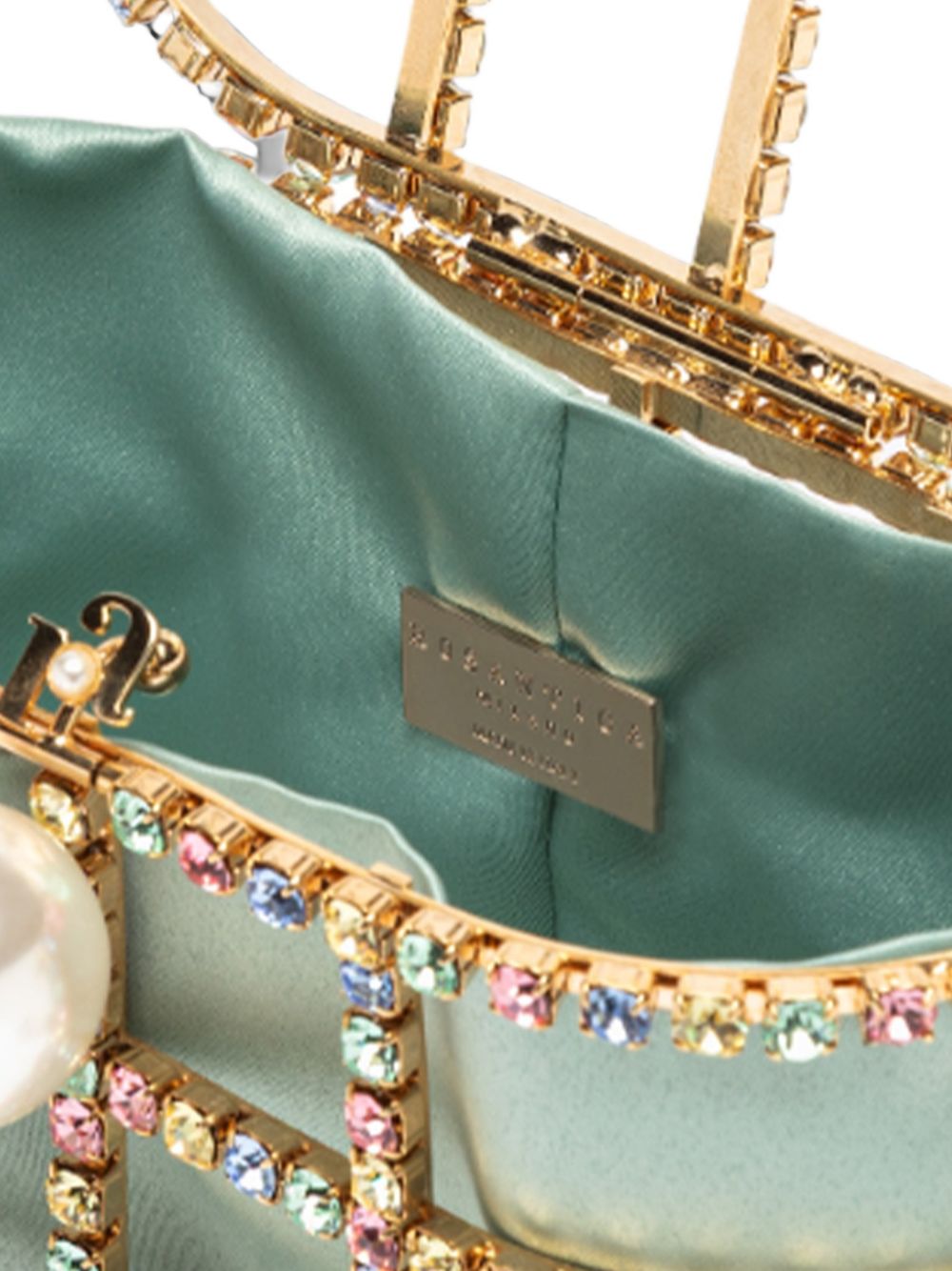 Borsa a mano con cristalli e perle holli in verde Rosantica - donna 