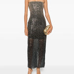 Abito midi con paillettes in nero Rotate - donna 