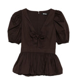 Top con maniche a sbuffo in marrone Rotate - donna 