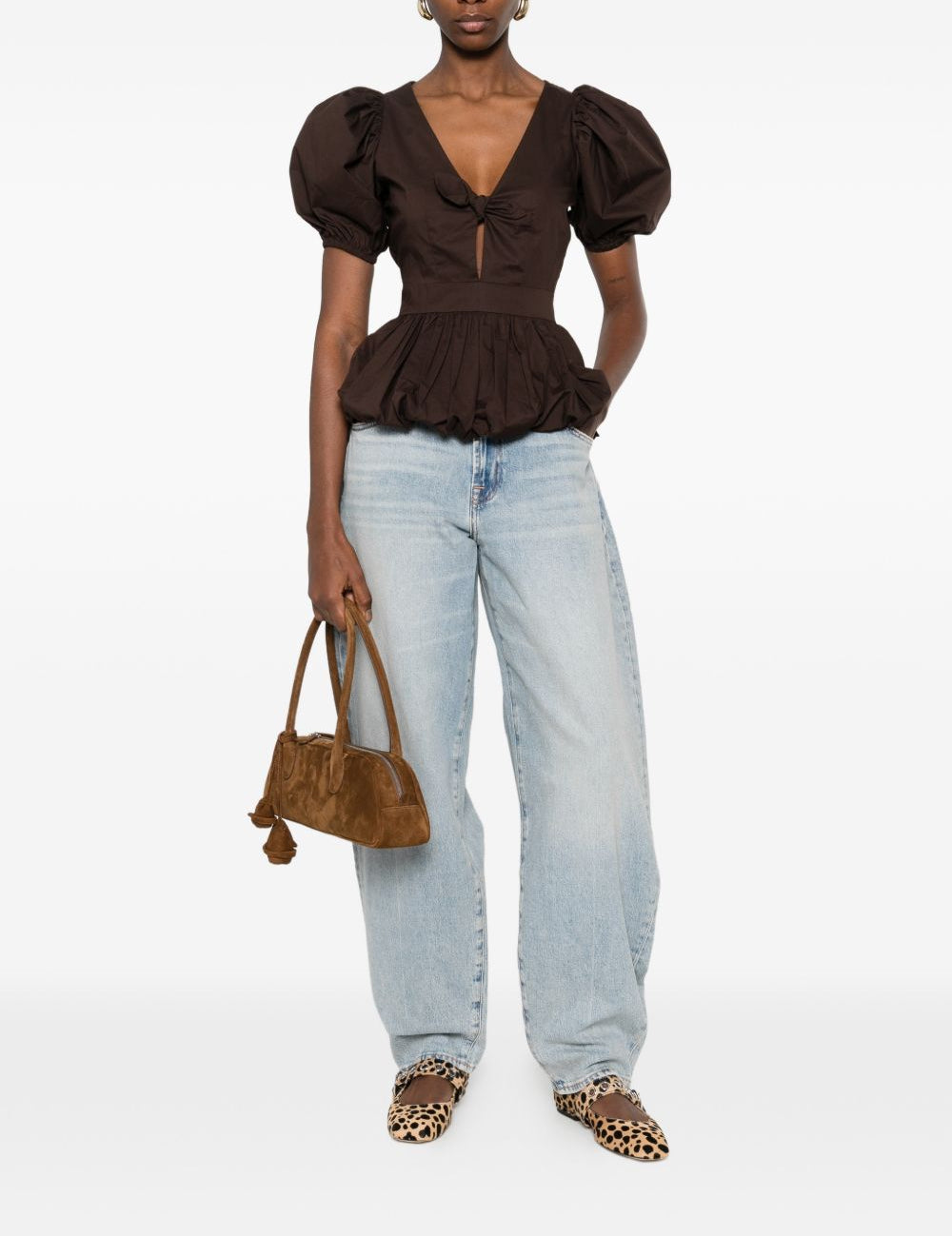 Top con maniche a sbuffo in marrone Rotate - donna 