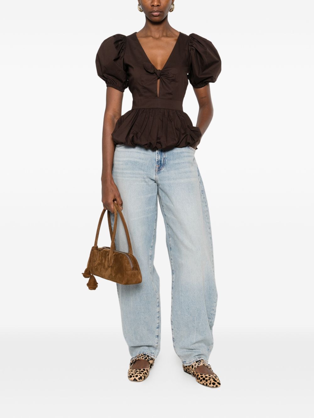 Top con maniche a sbuffo in marrone Rotate - donna 