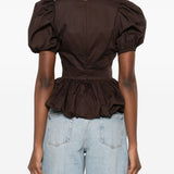 Top con maniche a sbuffo in marrone Rotate - donna 