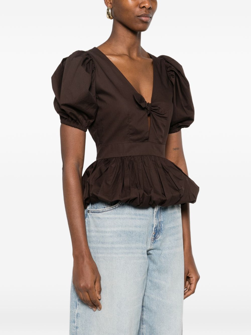 Top con maniche a sbuffo in marrone Rotate - donna 