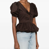 Top con maniche a sbuffo in marrone Rotate - donna 