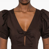 Top con maniche a sbuffo in marrone Rotate - donna 
