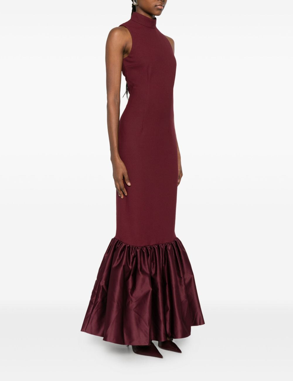 Abito lungo con volant in bordeaux Rotate holiday - donna 