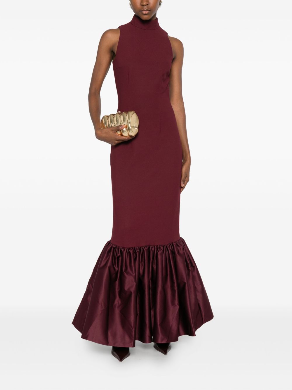Abito lungo con volant in bordeaux Rotate holiday - donna 