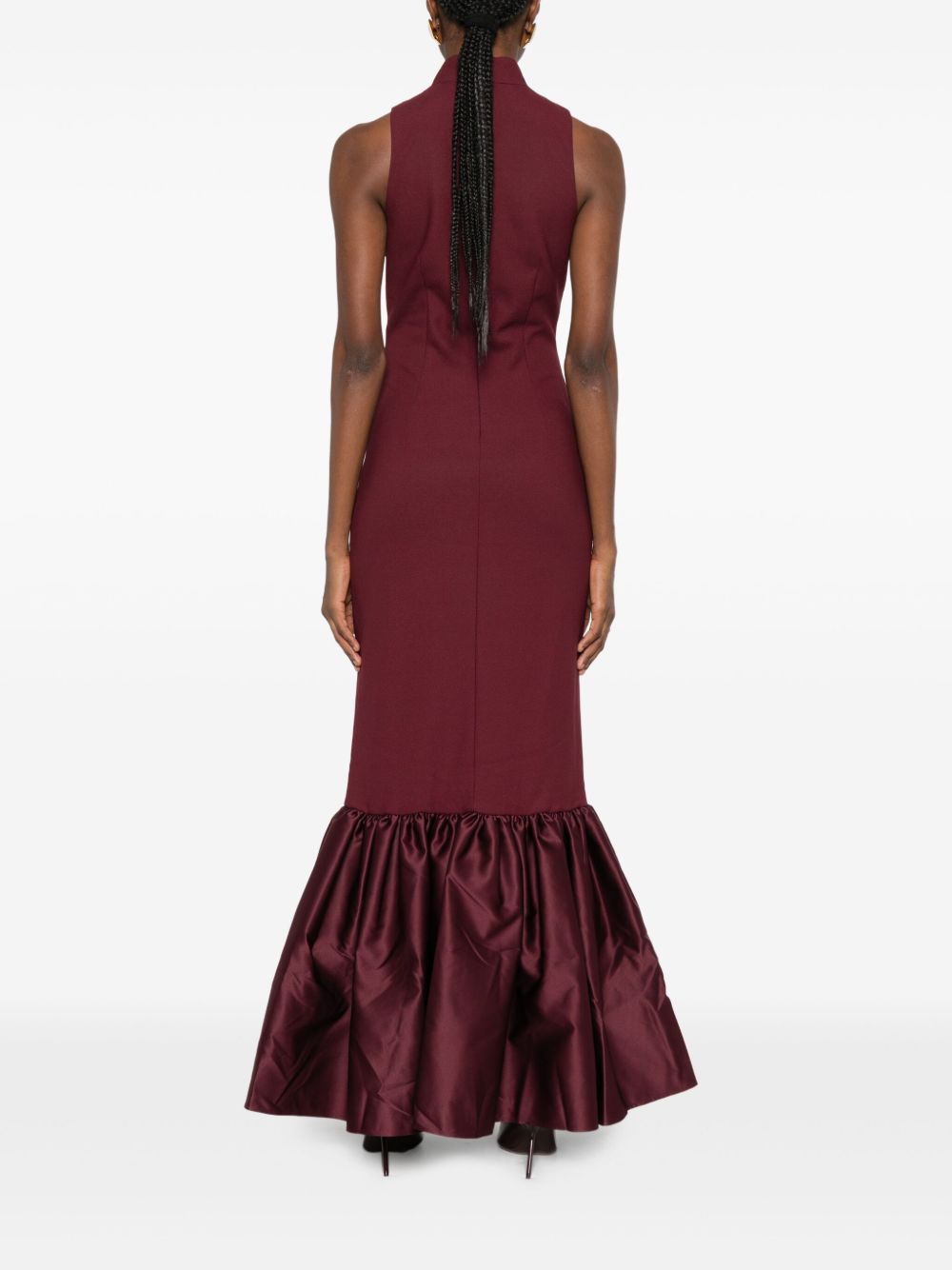 Abito lungo con volant in bordeaux Rotate holiday - donna 
